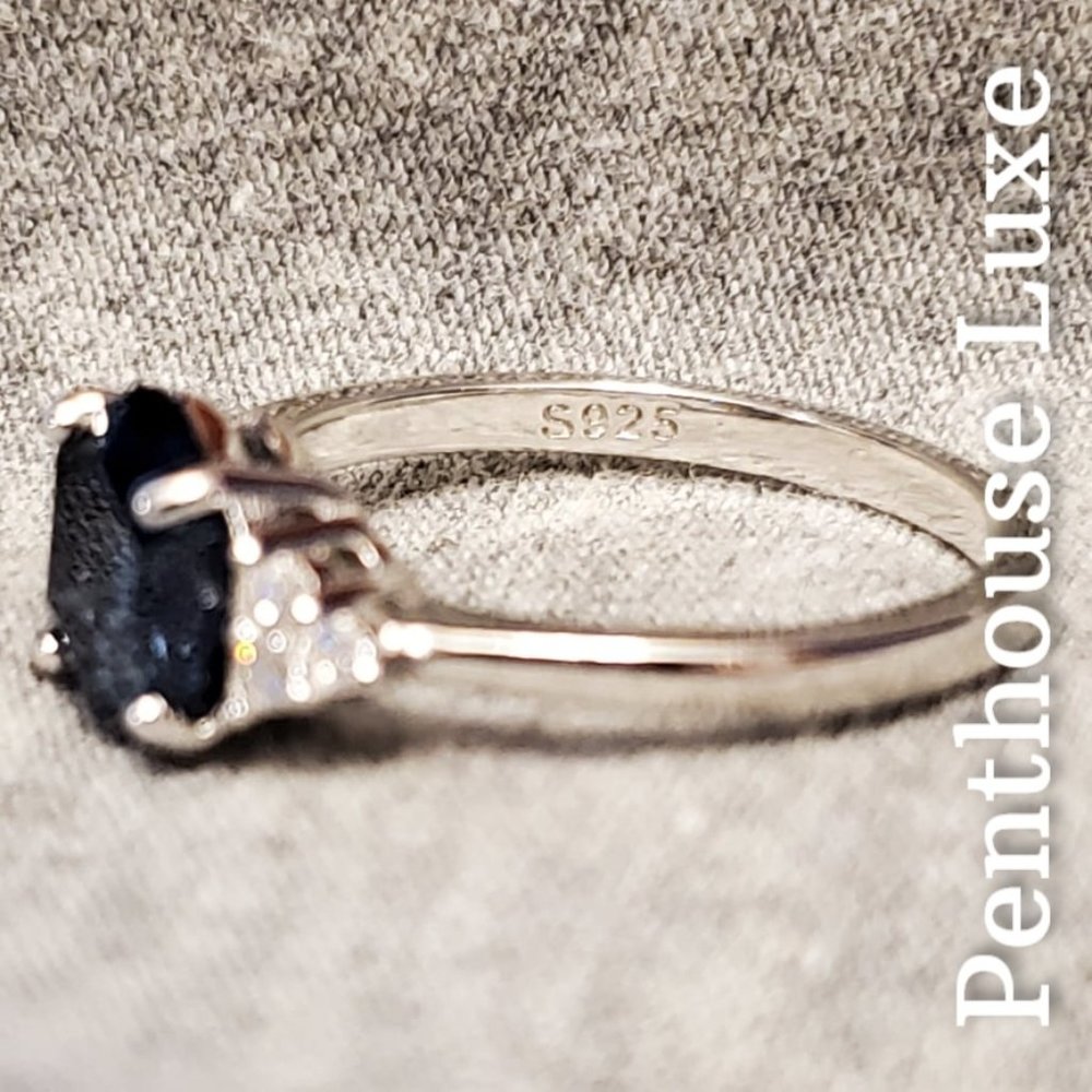 SOLID 925 Sterling Silver London Blue Topaz Hexagon White Topaz Ring - Picture 6 of 8